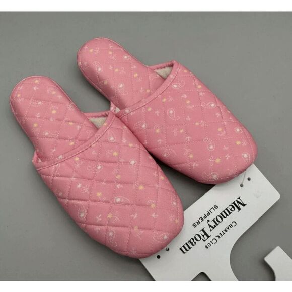Charter Club NWT size 5-6 slippers quilted memory foam, pink house shoes - Picture 5 of 6